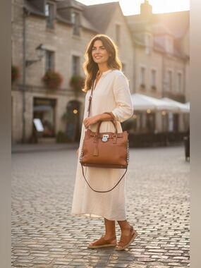Michael Kors Hamilton Leather Handbag | Sholder Bag Silver Hardware